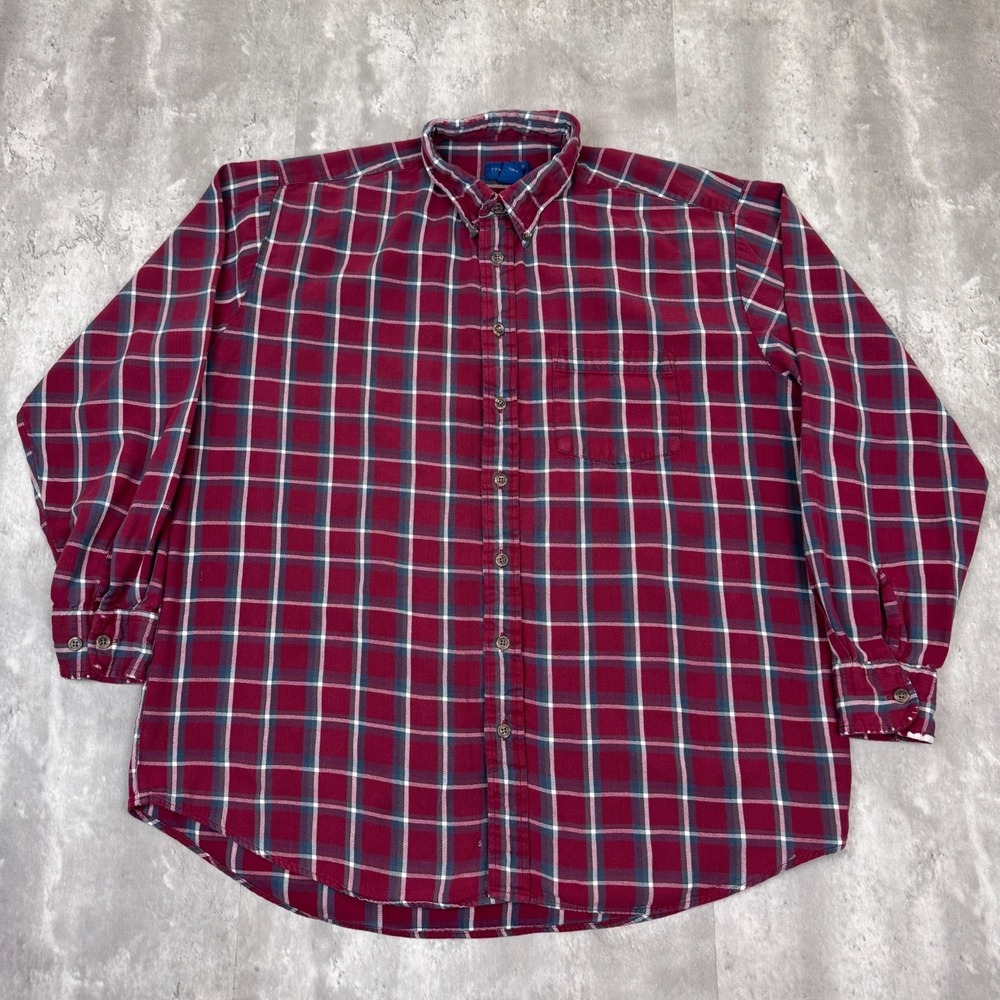 Vintage Towncraft Penneys Plaid Flannel Shirt Mens Large Tall Board Button Down